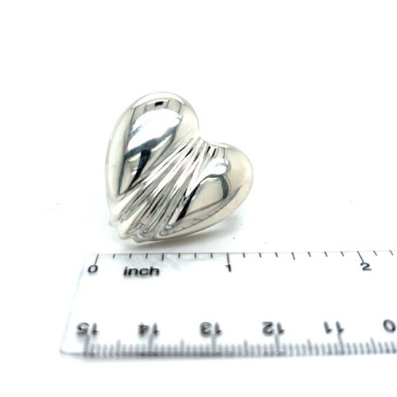 Tiffany & Co Estate Large Puffed Heart Brooch Pin Silver TIF355 - Picture 4 of 7